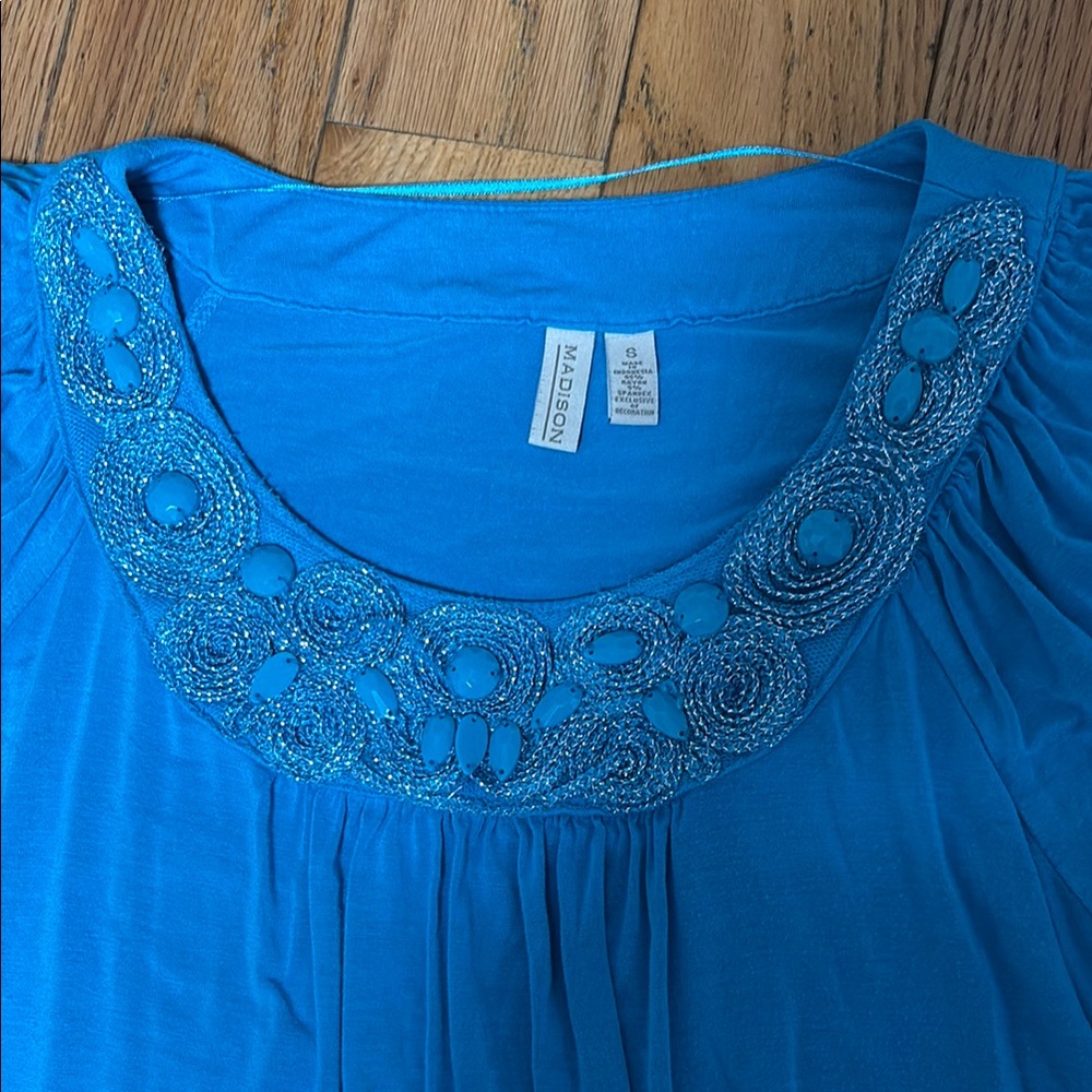 Madison Blue Embellished Pleated Blouse
